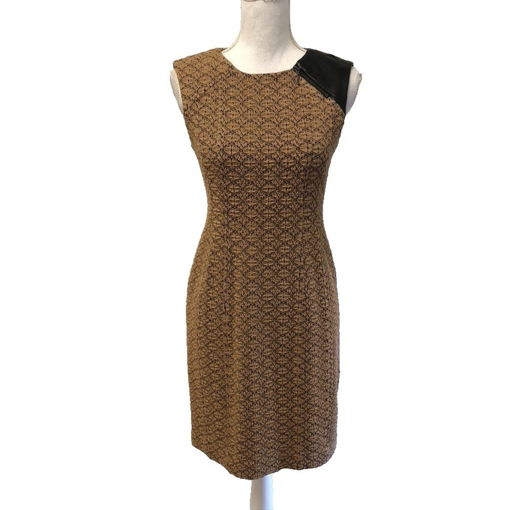 Nanette Lepore Sheath Dress Womens 4 Beige Stretch Sleeveless‎ Career Teacher